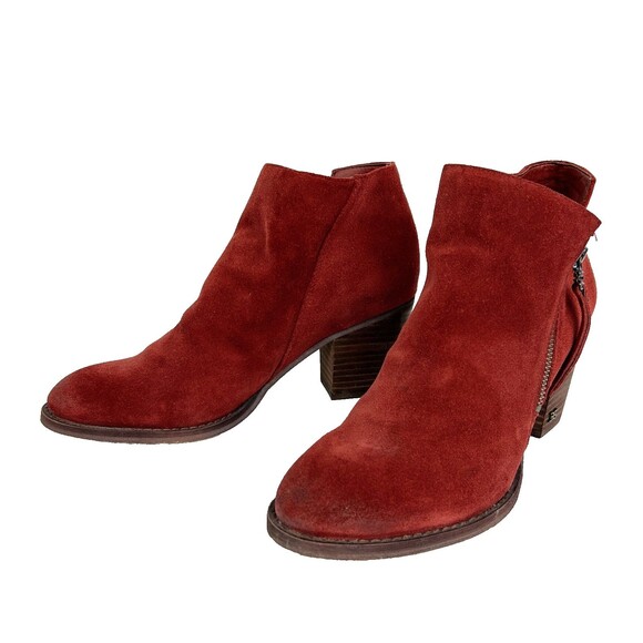 Sam Edelman Macon Suede Ankle Booties Rust Spiced Red Zip Side Fall Boots 8.5 - Picture 2 of 11